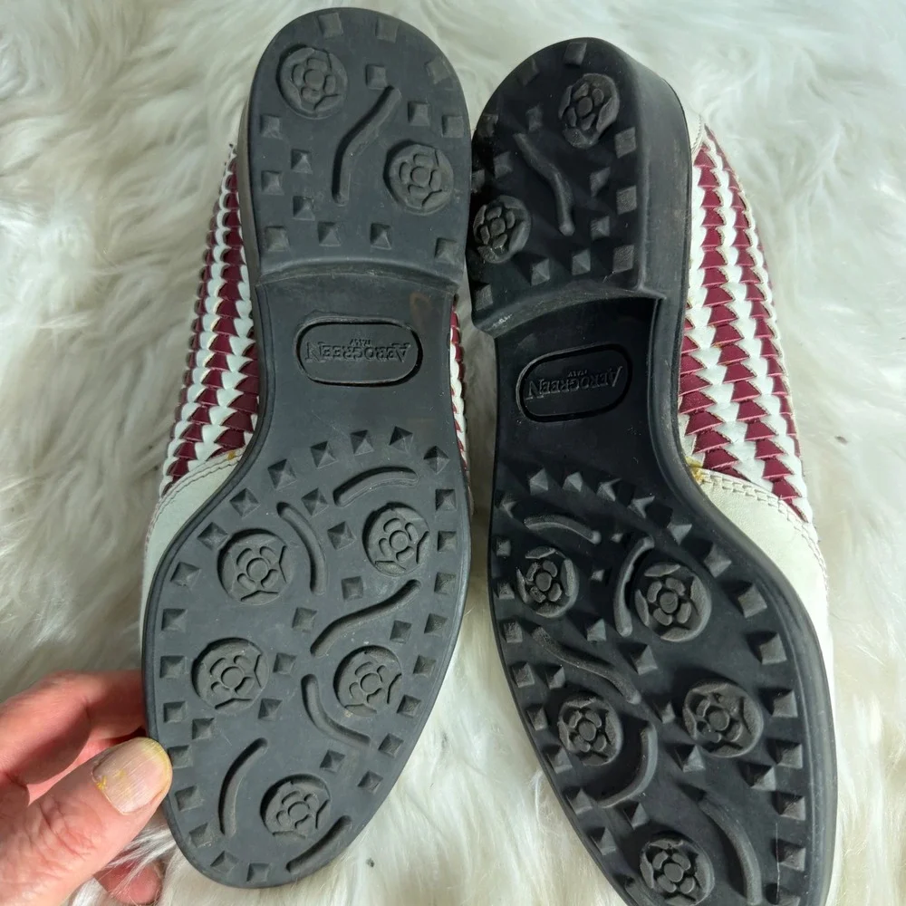 Aerogreen Womens Woven Leather Golf Shoes White Burgundy Made in‎ Italy Size 6